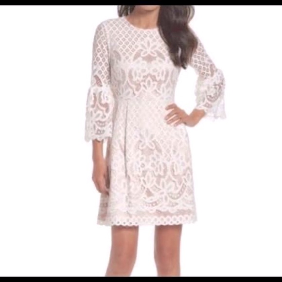 Eliza J Dresses & Skirts - Eliza J white lace fit and flare dress with flare sleeves size 4